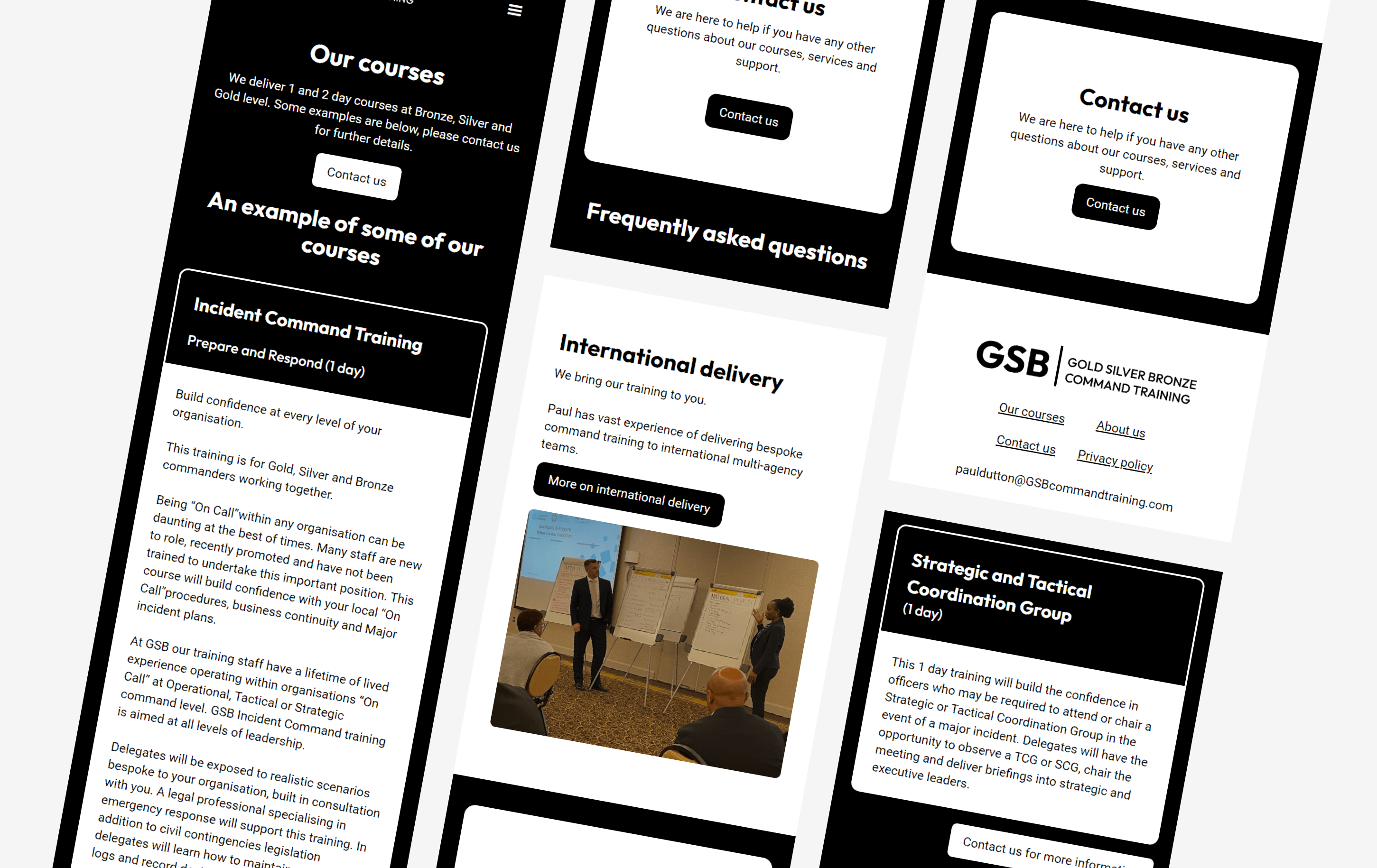 GSB mobile website layout.